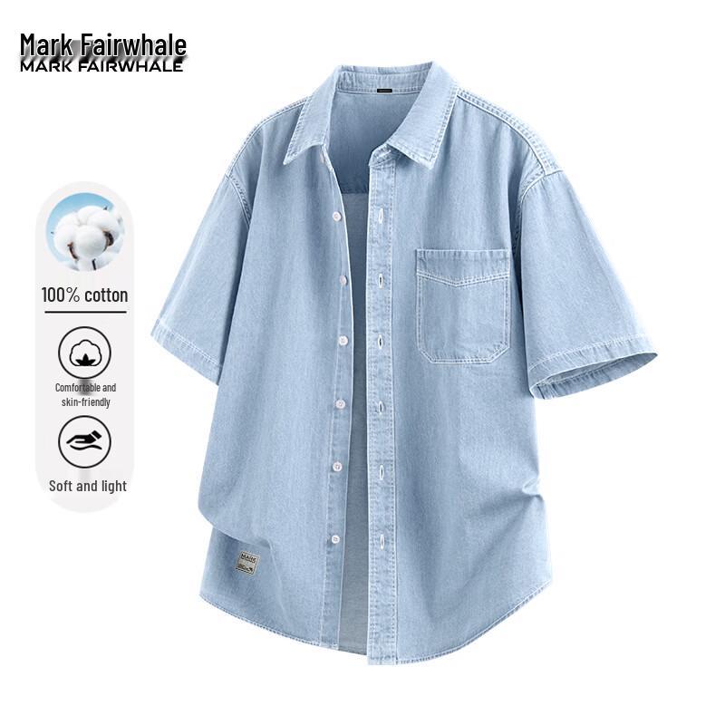 Mark Fairwhale Men s Pure Cotton Denim Short-Sleeve Shirt XL