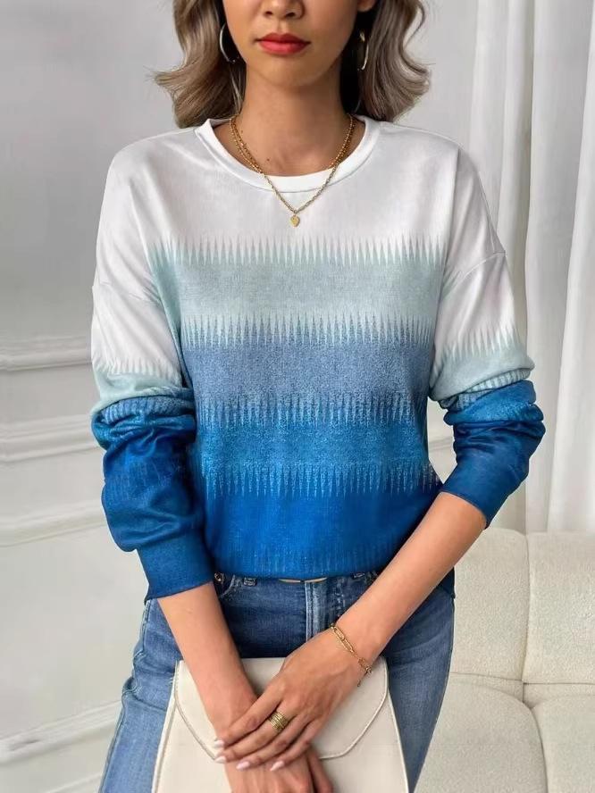 Women's Plus Size Gradient Color Round Neck Long Sleeve Casual Hoodie for Spring and Autumn 2026