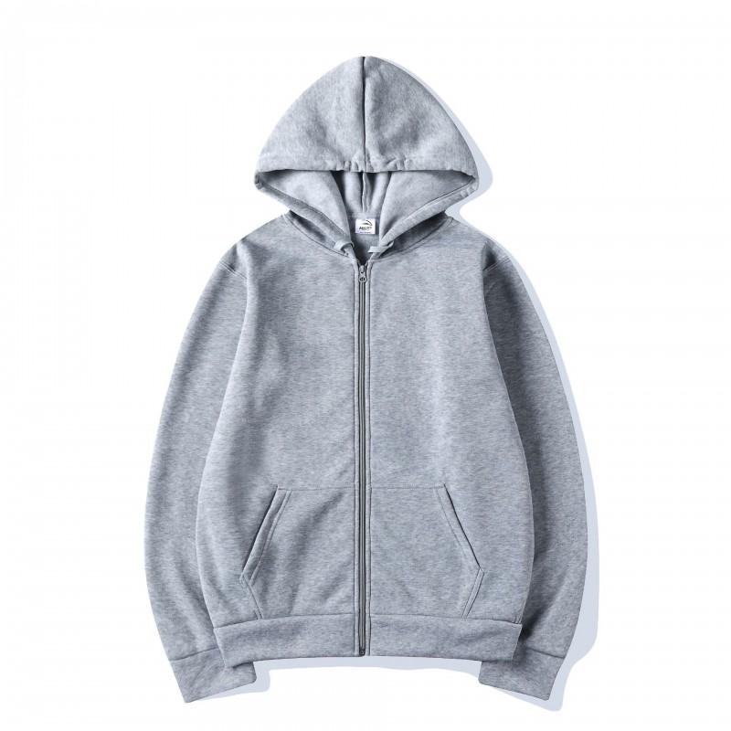 Unisex Hooded Zip-Up Sweatshirt Solid Color Casual Long Sleeve Pullover Men Women Winter Loose Fit