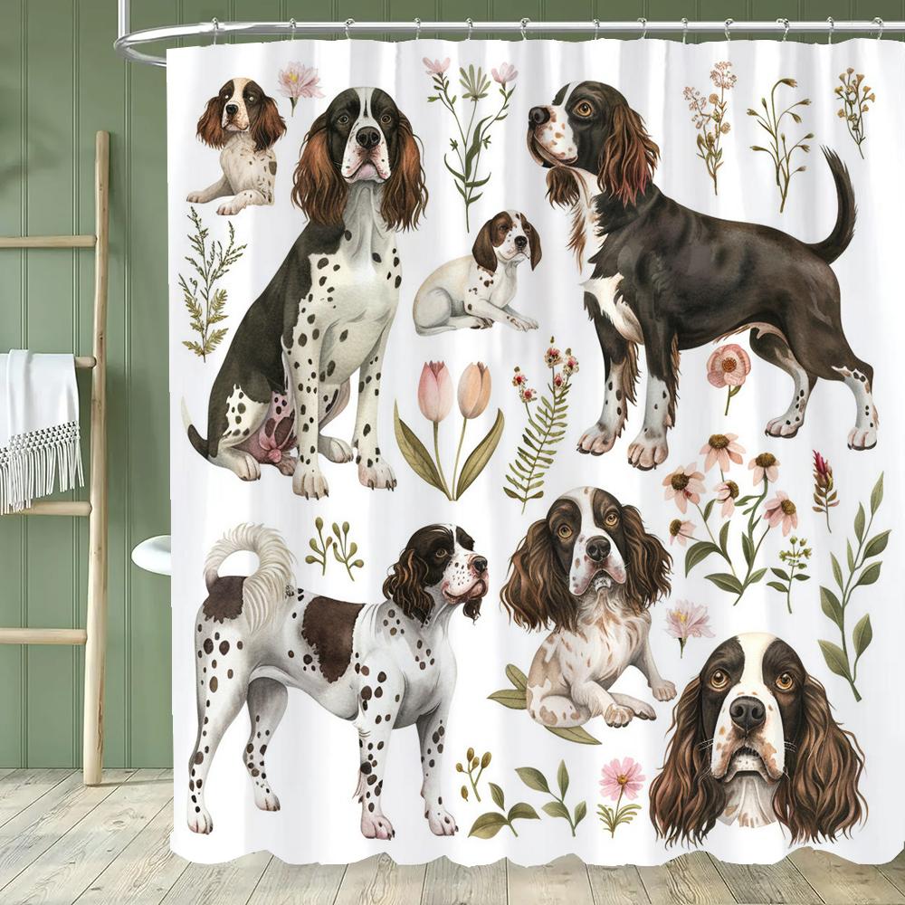 1 piece Cartoon Cat Shower Curtain, Cute Cat and Dog Bathroom Decorative Curtain, Home Printed Polyester Curtain with Hooks