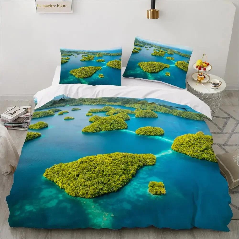 Tropic Ocean Style Sandy Shore Sea Comfortable Duvet Quilt Cover Pillowcase Bedding Set Children Bedroom Decoration Home Textile