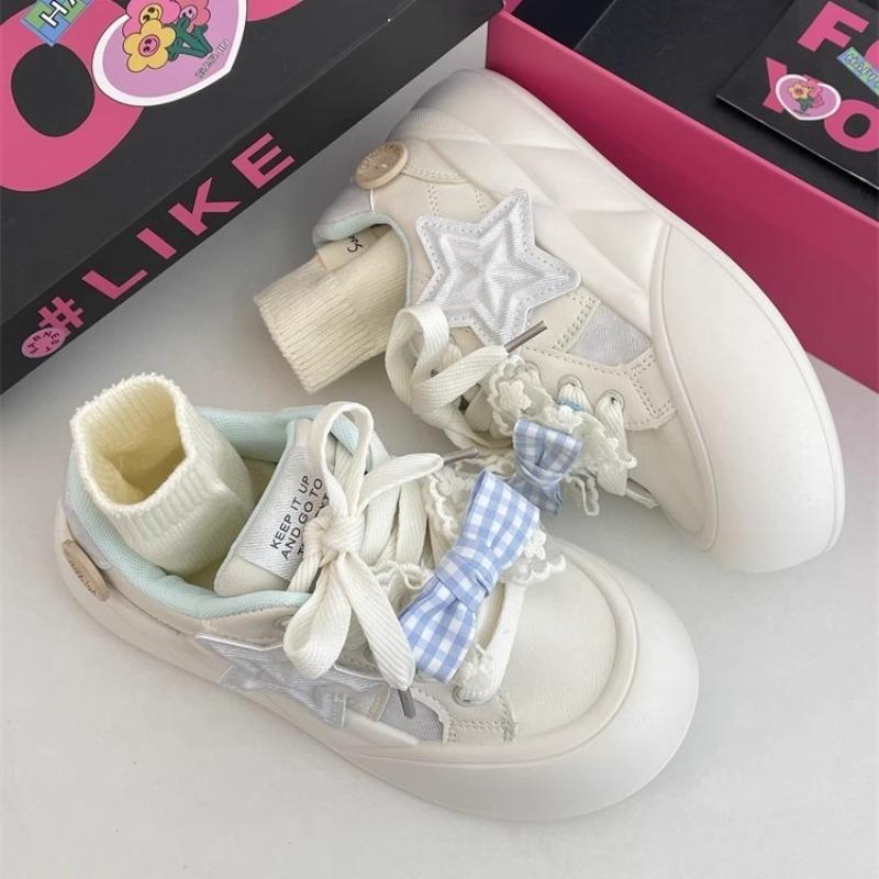 2025 New Cute Star Design Sneakers for Female Pink Bowknot Thick-soled Sneaker Women's Casual Tennis Shoes Zapatillas De Mujer