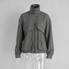 Women Loose Stand Collar Zipper Pocket Herringbone Long Sleeve Jacket Coat