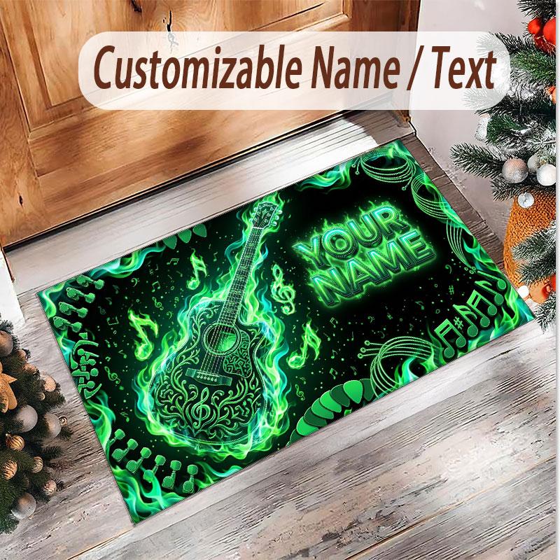 Music Guitar Theme Soft Crystal Velvet Rug Custom Name & Text Print Non Slip Floor Rug for Bedroom Living Room