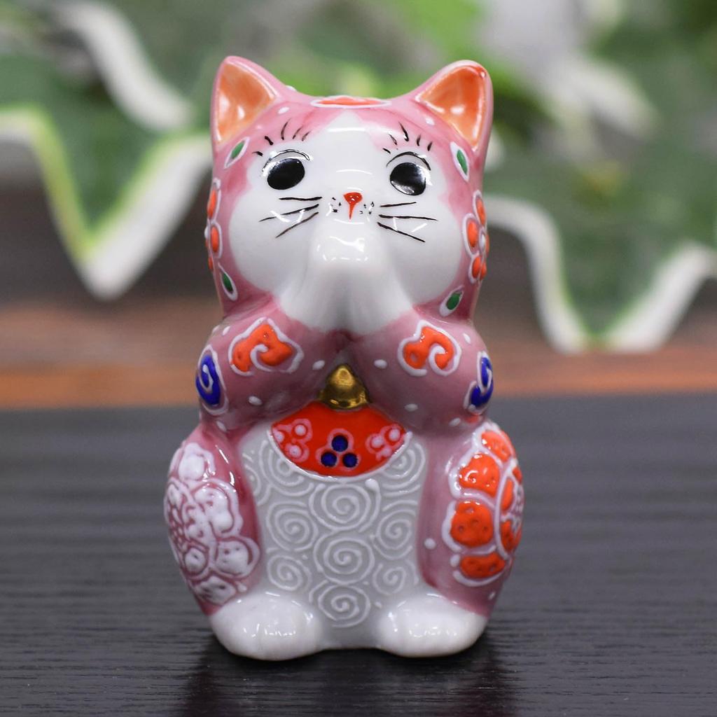 Cute Figurine by Waza no Kutani Praying Feng Good Japanese Home Grand 60th 70th 77th 88th Maneki-neko (Lucky Cat) Kura, Ware, Cat, Momomori, Shui,