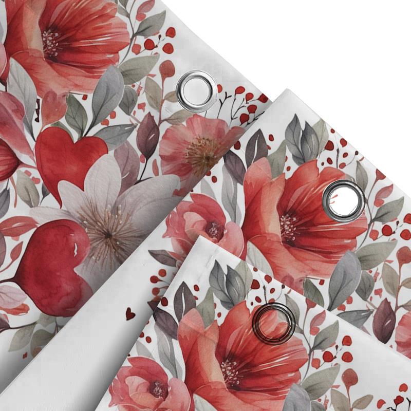 Watercolor Floral And Heart Print Shower Curtain For Bathroom Decoration