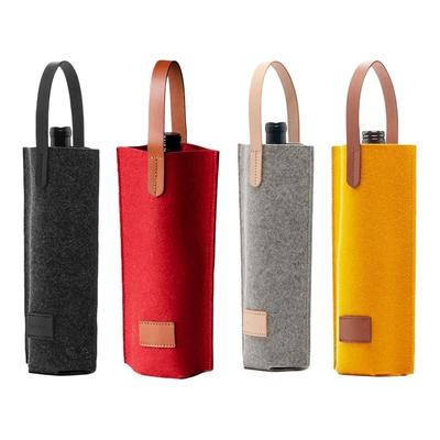 Solid Color Felt Bag Single Double Wine Carrier Bag Protable Handbag