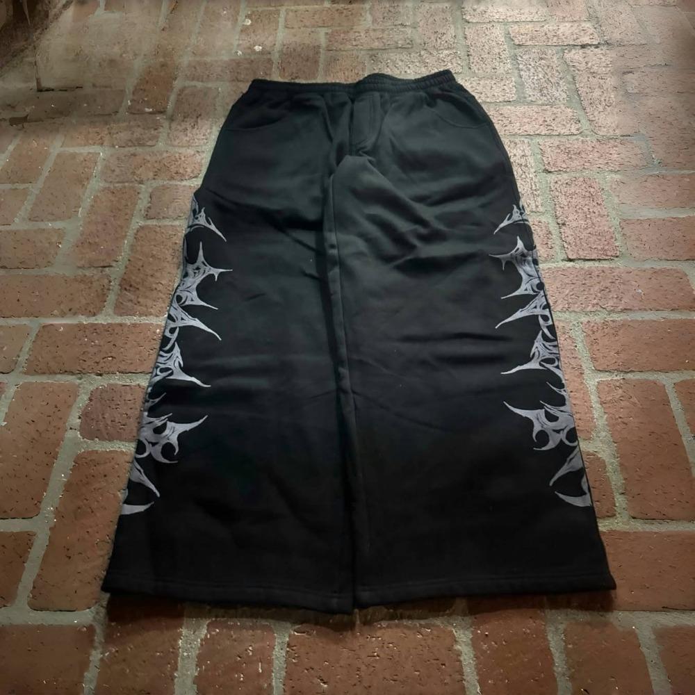 RogueWave Y2k Retro Casual Pants Harajuku Gothic Graphic Print Loose Elastic Waist Cotton Straight Trousers Men Women Hip Hop Street Wear