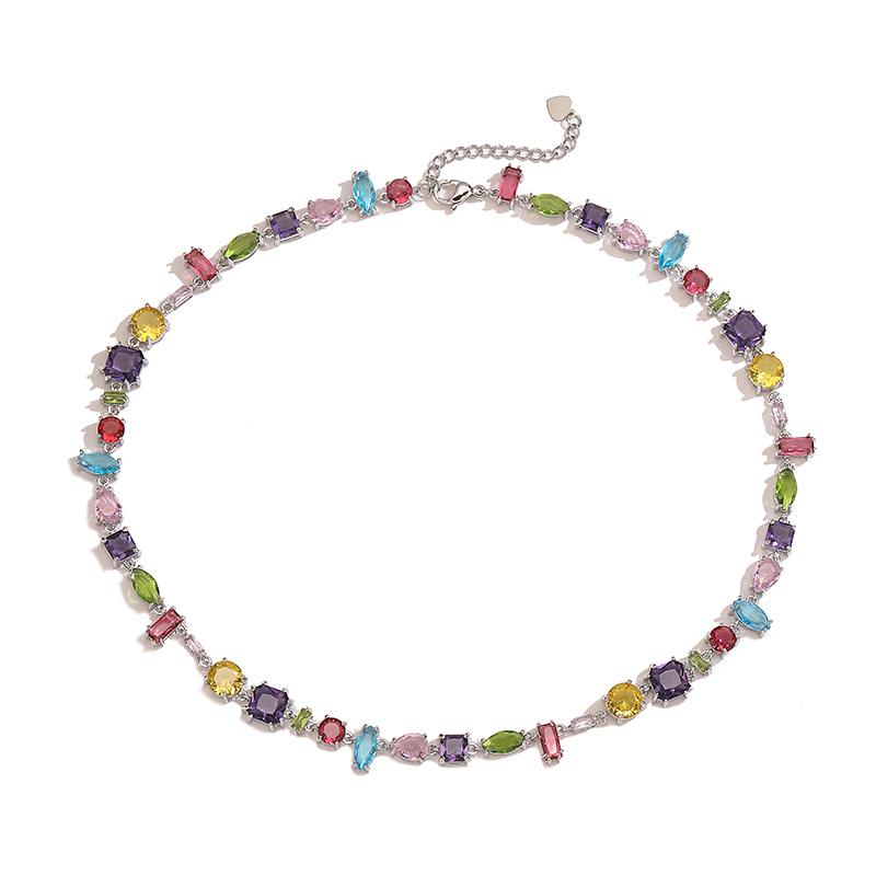 HECHENG, Colourful Zirconia Patchwork Irregular Graphic Design Bohemian Brass Bracelet Necklace Ladies Jewellery Gift 1 PCS