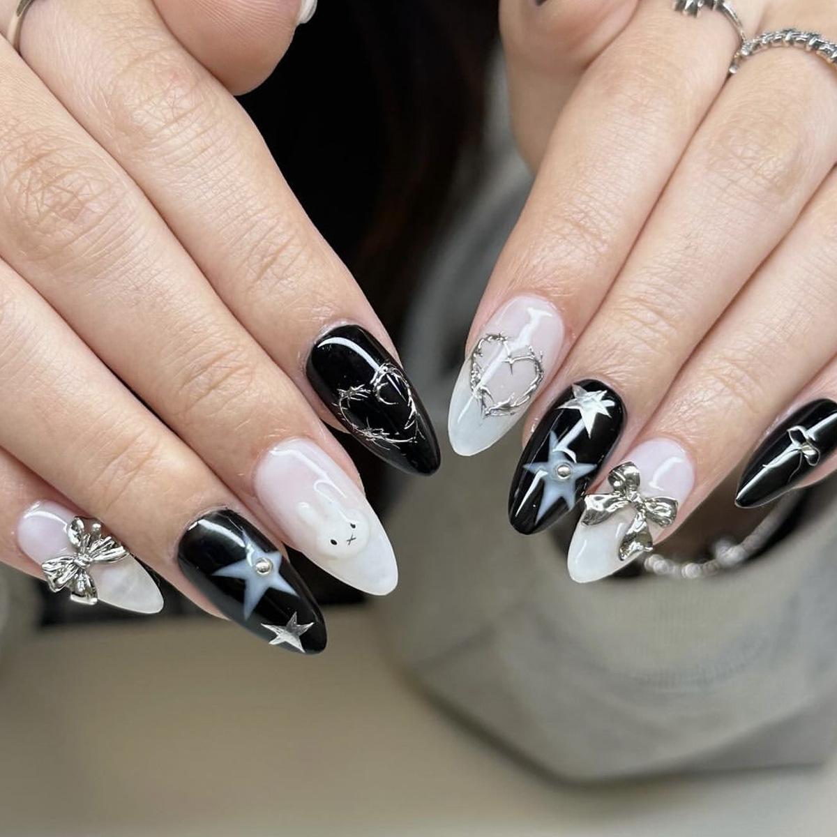 

Black & White Star, Heart, Ribbon, Bow & Rabbit Nail Art Patches