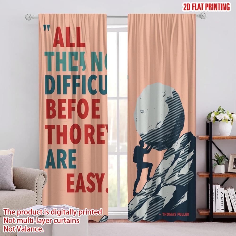 

2pcs,2D plane printing Curtains Difficult Easy Struggle Mountain 100% Polyester (without rod) Festive Use for Living Room and 52.50 × 116.00 cm 2 pcs