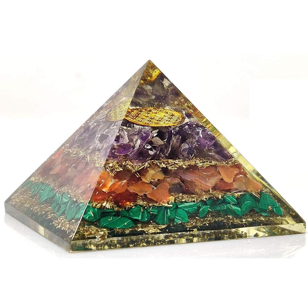 Amethyst, Red Carnelian, Malachite Orgone Pyramid for Meditation, Positive Energy, Healing
