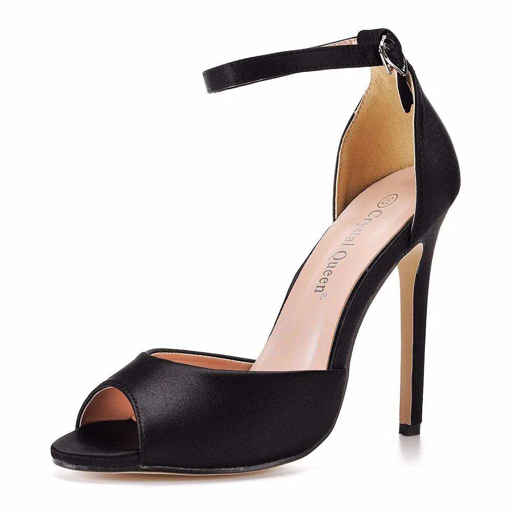 Neue Sexy Pumps Sandalen Hochzeit Mode Schnallenriemen Seide 11CM Dünne Absätze Offene Zehenpartie Neuheit Party Damen Moderne Sandalen Kleiderschuhe 40 beige