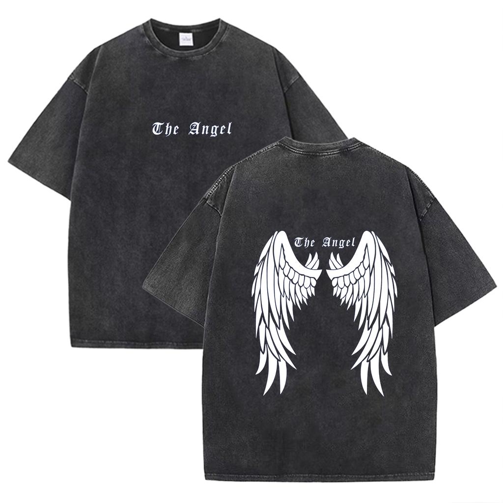 Dark Angel Wing Graphic Printed T-Shirt for Women Cotton Short Sleeve Oversized Loose Tops Streetwear Fashion Tees