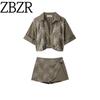 Zbzr Autumn New Women Clothes Western Style Lapel Curling Short Sleeve V-neck Embroidered Shirts Culottes 3564156