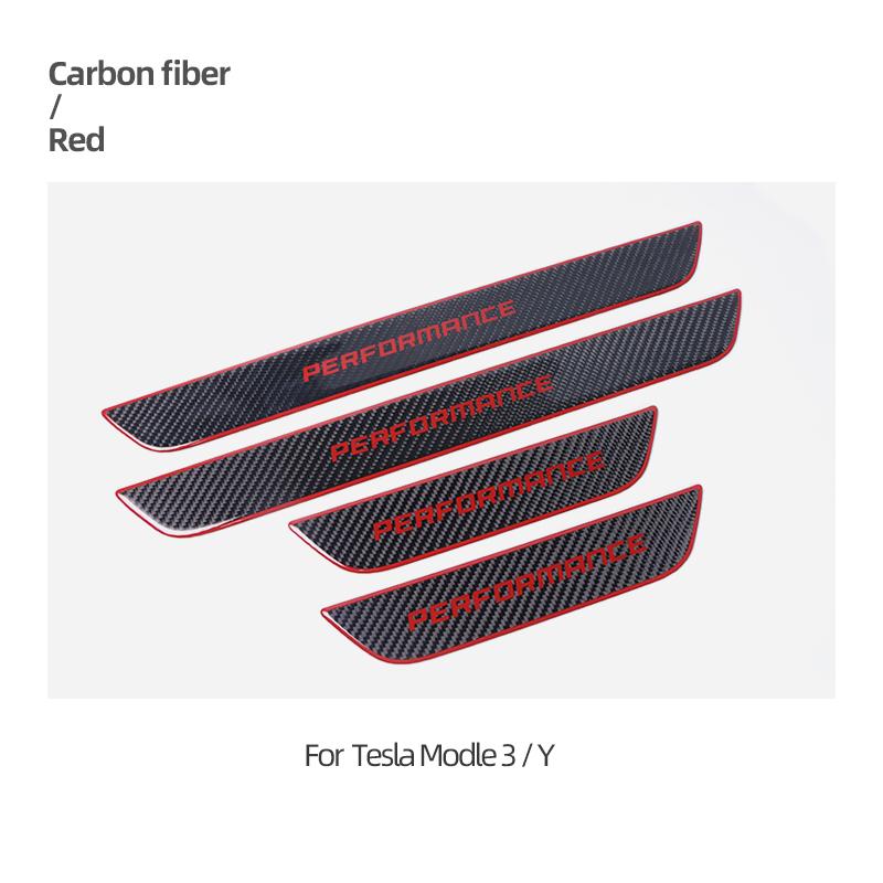 Carbon Fiber For Tesla Model Y/3 Pedal Welcome Light Sill Plate Lamp Front Door Atmosphere Strip Sticker Interior