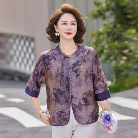 Mom s 2026 Summer Five-Point Sleeve Stylish Top for Middle-Aged Women 3XL фиолетовый
