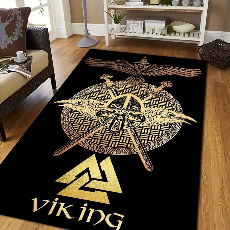 Viking Norse Rune Symbol Print Area Rug Non‑Slip Soft Floor Carpet Bedroom Living Room Present Indoor Home Lounge Bedding Decor