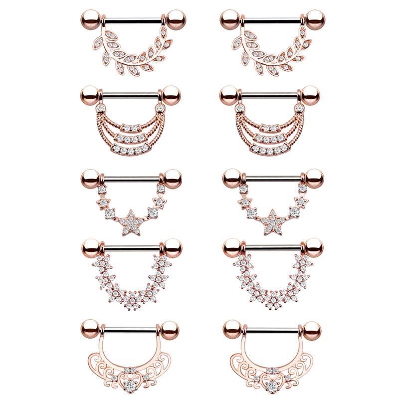 Set of 5 Cutest Stainless Steel U-Shaped Zircon Body Piercing Rings Nipple Ring Jewelry Kit for Women Gift for Children