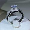 Luxury Women 925 Silver Hip Hop Square Double Inlay AAAA+ Zircon Jewelry Bridal Engagement Wedding Ring Cocktail Fine Jewe