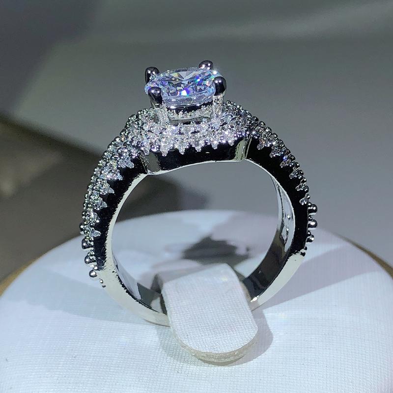 Luxury Women 925 Silver Hip Hop Square Double Inlay AAAA+ Zircon Jewelry Bridal Engagement Wedding Ring Cocktail Fine Jewe