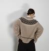 Women's Fair Isle Retro Cashmere Cardigan: Round Neck, Jacquard Sweater Coat, Loose Knit Top