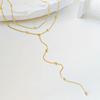 Lariat Gold Necklace for Women, 14k Gold Plated/Stainless Steel Silver Y-Shaped Pendant Trendy Beaded Chain Drop Necklaces Gifts