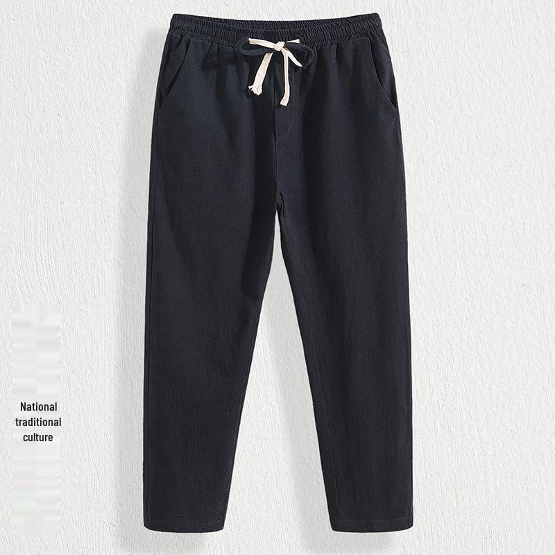 Men's Loose-Fit Cotton-Linen Trousers: Breathable, Trendy, Retro, Straight-Leg Casual Pants for Summer.