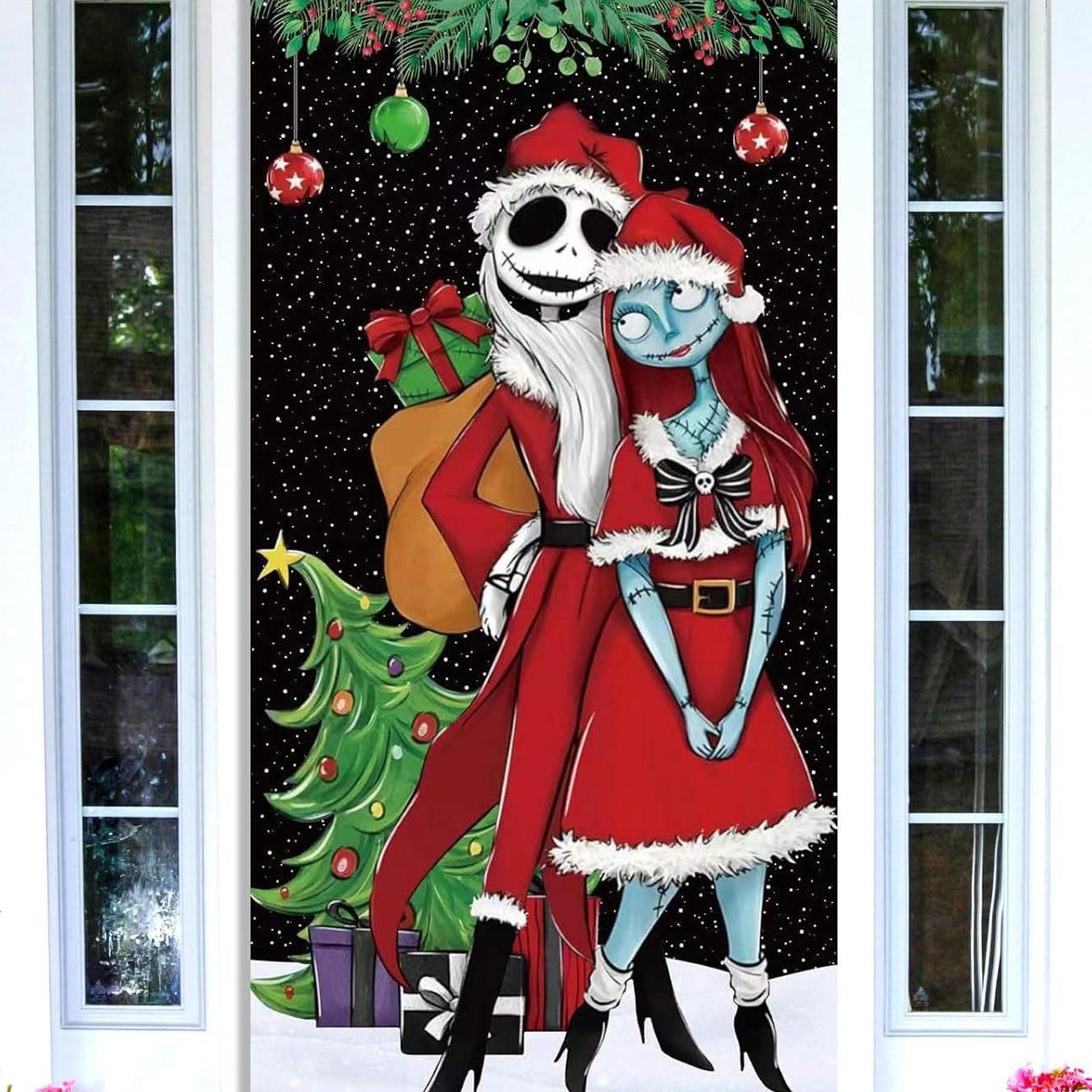 

Рождественская дверная крышка, рождественские украшения двери, декор передней двери, праздничные рождественские вечерние атрибуты 78,7x35,4 дюйма One Size