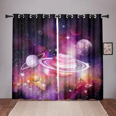 Thick 90% Shading 2PiecesCartoon Space Planet Universe Blackout Window Curtain For Bedroom Living Room Bathroom Kicthen DoorHall