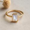 White Moonstone Emerald Cut Gold Plated Ring for Women – Elegant Minimal Jewelry