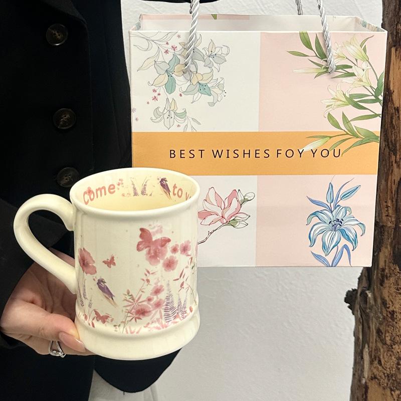 French Retro Ceramic Cup Office Mug Afternoon Tea Water Cup Girl Birthday Gift Coffee Cup Gift Box