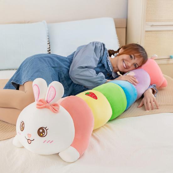 Rainbow Long Bunny Plush Pillow Large Body Pillow for Cuddling And Support Soft Stuffed Animal for Girls And Kids Gift