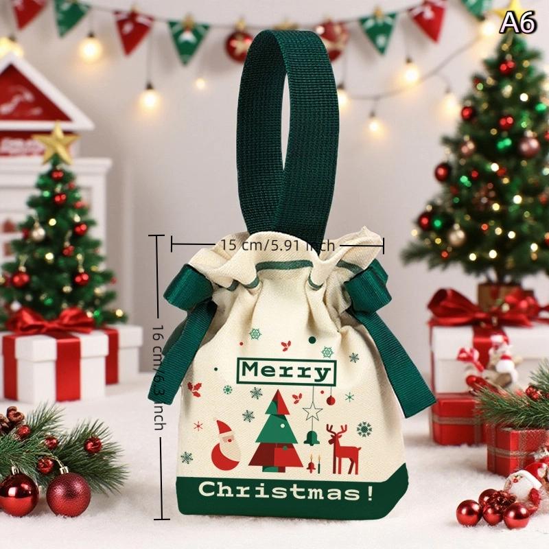 Cartoon Christmas Drawstring Apple Gift Bag Candy Cookie Packaging Bag Creativity Canvas Bag Christmas Party Decoration Kids