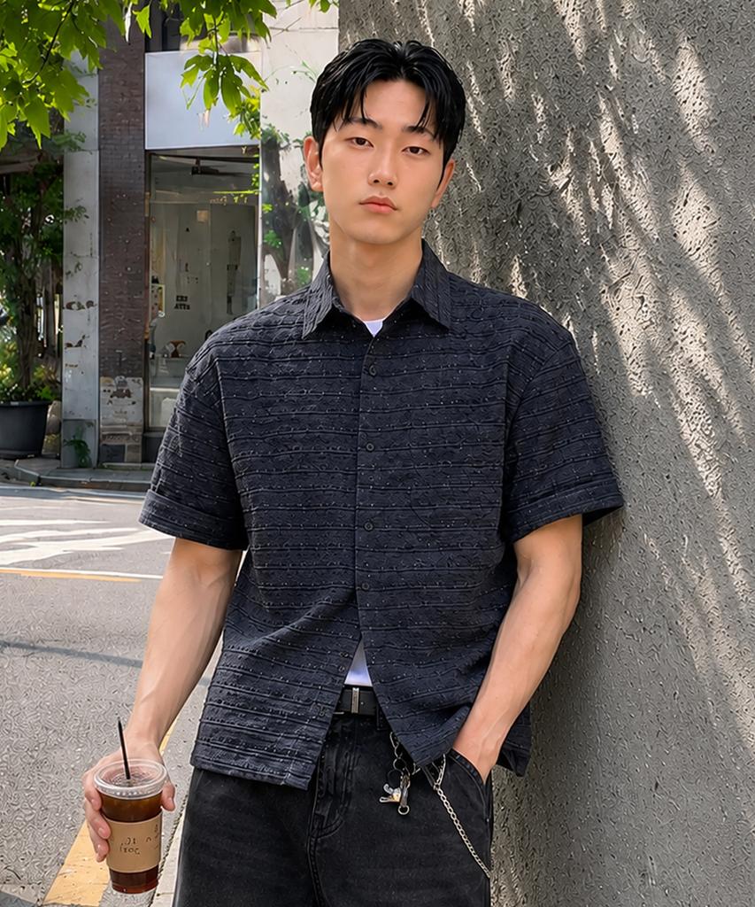 ECORR Crinkle Crop Short Sleeve Shirt_Charcoal