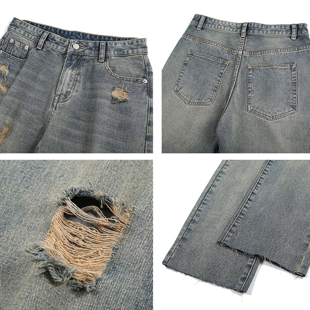 Men's Vintage Y2K Baggy Ripped Jeans Harajuku Denim Pants Quality Hip Hop Trousers Fall Korean Autumn Clothes Jeans For Men