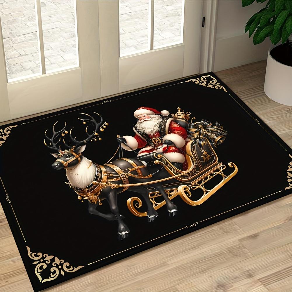 Santa Claus Sleigh Carpet Indoor Outdoor Anti-Fouling Wear-Resistant Doormat Living Room Bedroom Decor Floor Mat