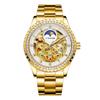 Luxury Men's Gold Case Mechanical Watch with Moon Phase Stainless Steel Strap Waterproof Automatic Wristwatch for Male Fashion