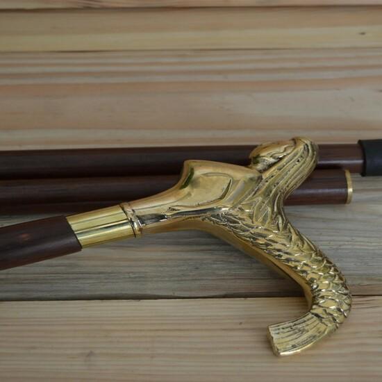 Antique Style Victorian Vintage Designer Brass Handle Cane Wooden Walking Stick
