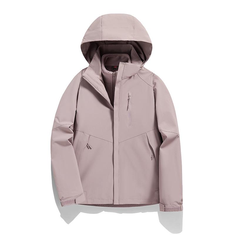 Unisex Color Block 3-in-1 Hooded Windproof Jacket with Detachable Down Liner