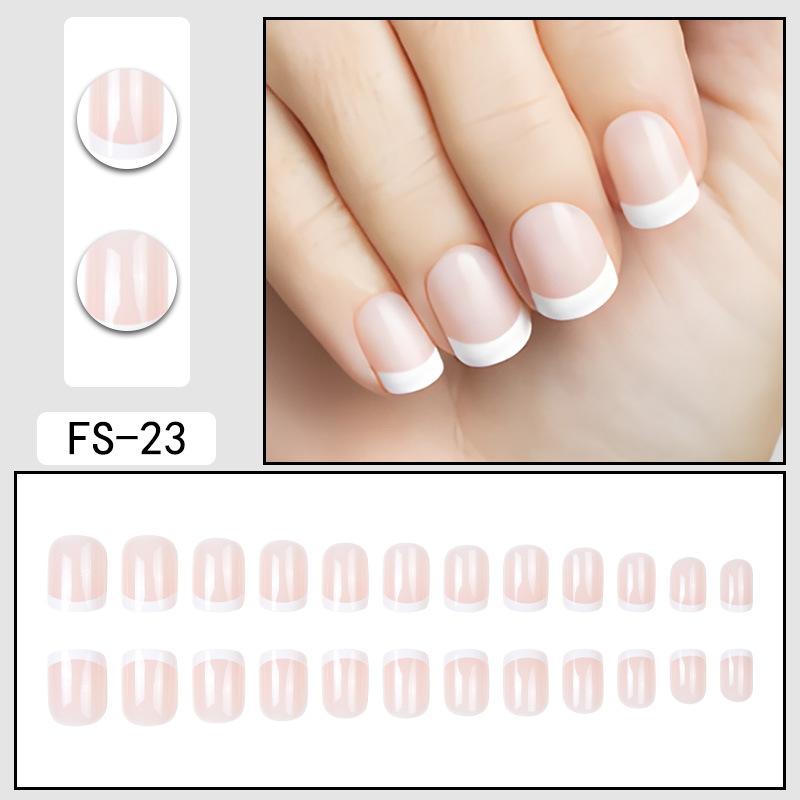 24 Pcs Nude Acrylic Press On Nail Art Short Medium Cheap Artificial Nails Simple White Black French Tips Fake Nails Set For Glue