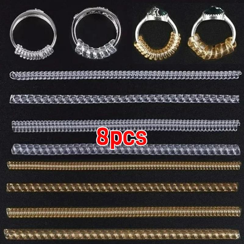 8pcs/Set Ring Size Reducer Tools Spiral Spring Based Rings Adjust Invisible Transparent Tightener Resizing Tool Jewelry Guard