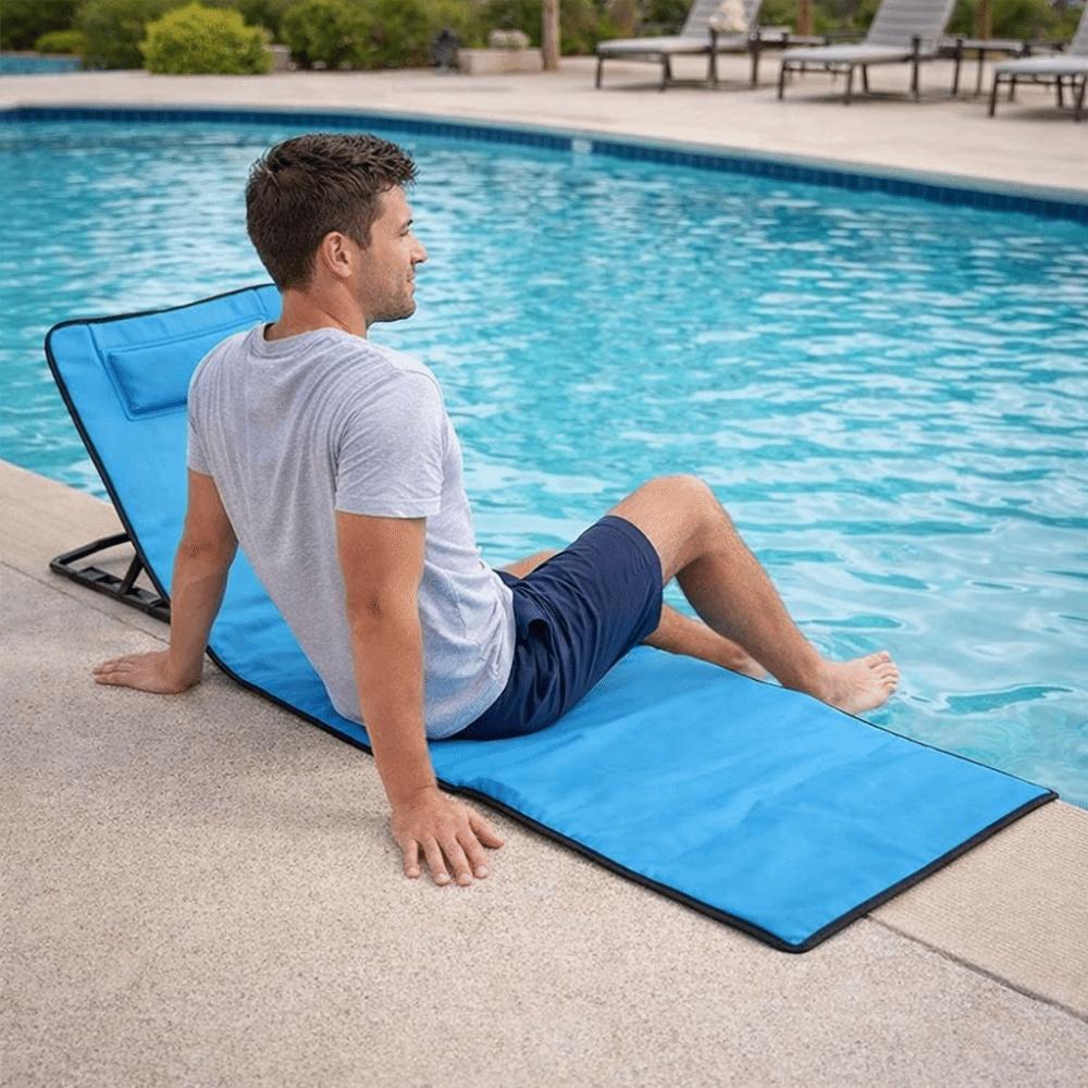 Foldable Design Beach Lounger Headrest Reclining Function Folding Lounge Chair With Handle Portable Beach Bed Garden Use