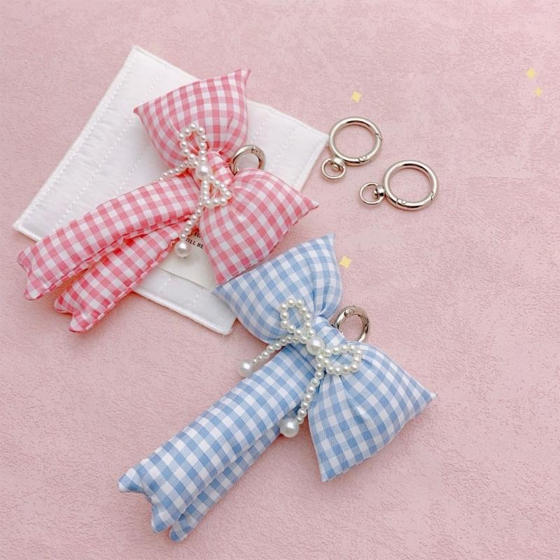 Elegant Bows Keychains for Women Cute Bowknot Beaded Keyring Charm Aesthetic Phone Chain Accessories Key Chain