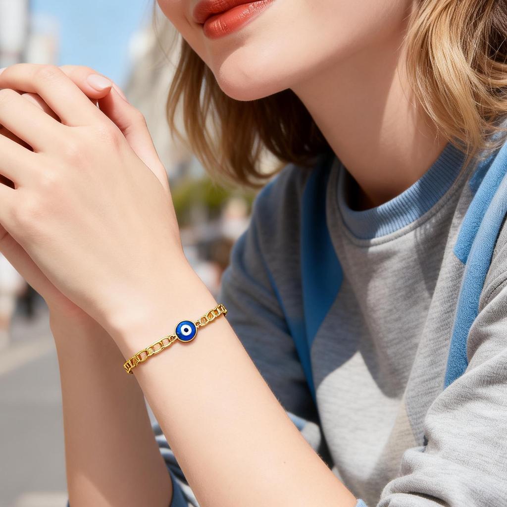Damen Türkei Böser Blick Armband Edelstahl Silber Farbe Kette Mode Blaues Auge Amulett Schmuck