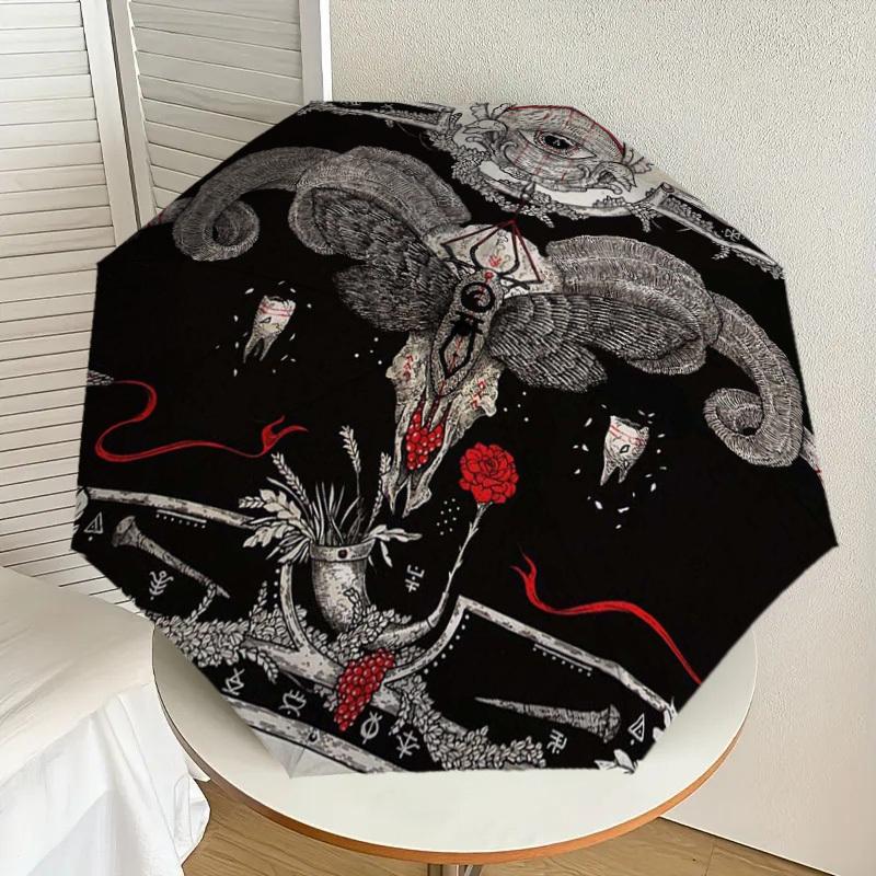 

1pc Eagle Skull with Rose and Red Ribbon Umbrella with Plastic Handle,Suitable for All Seasons Home Travel Outdoor UmbrellaDD532