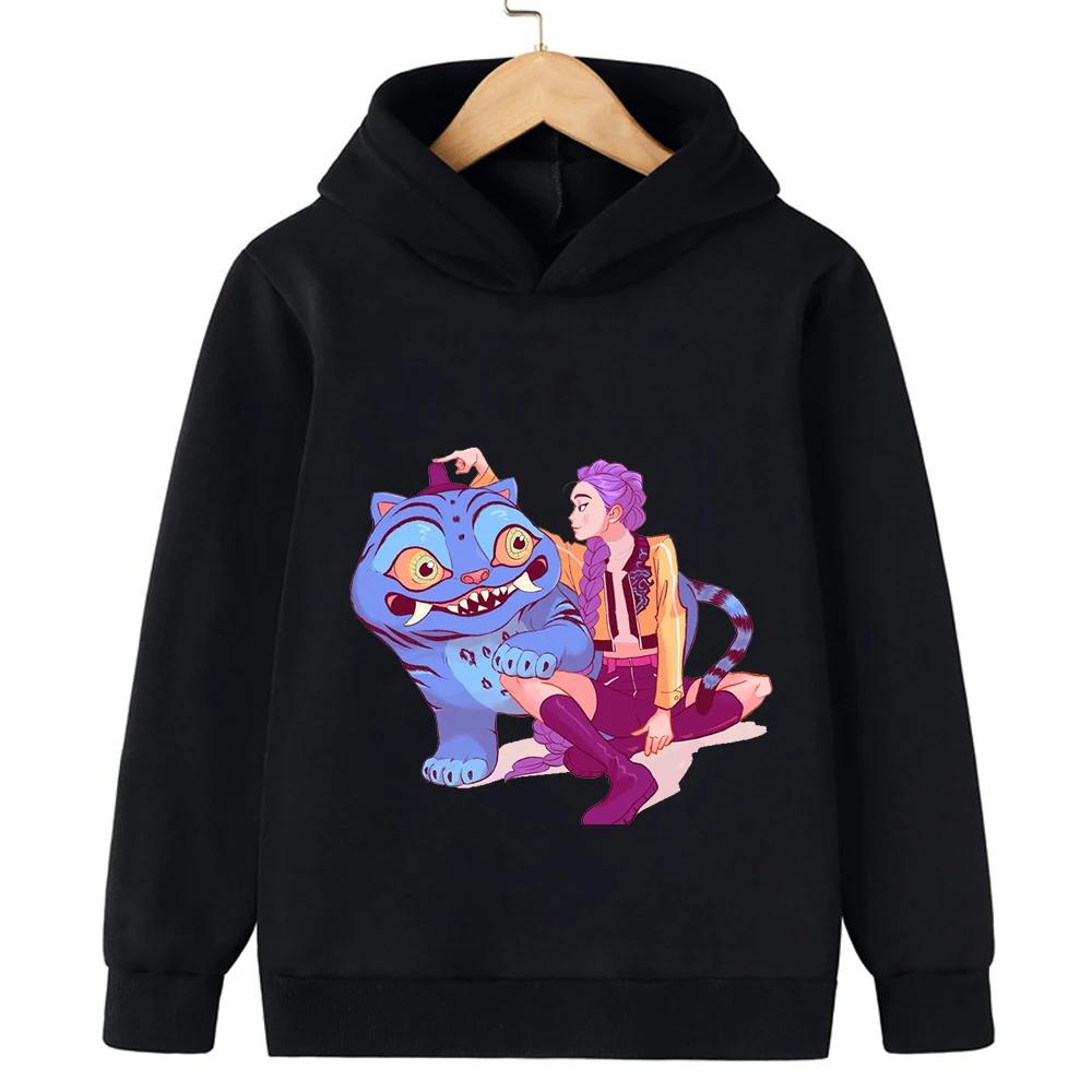 New KPop Demon Hunter Cartoon Girl Hoodie Children's Korean Style Printed Fashion Casual Pullover