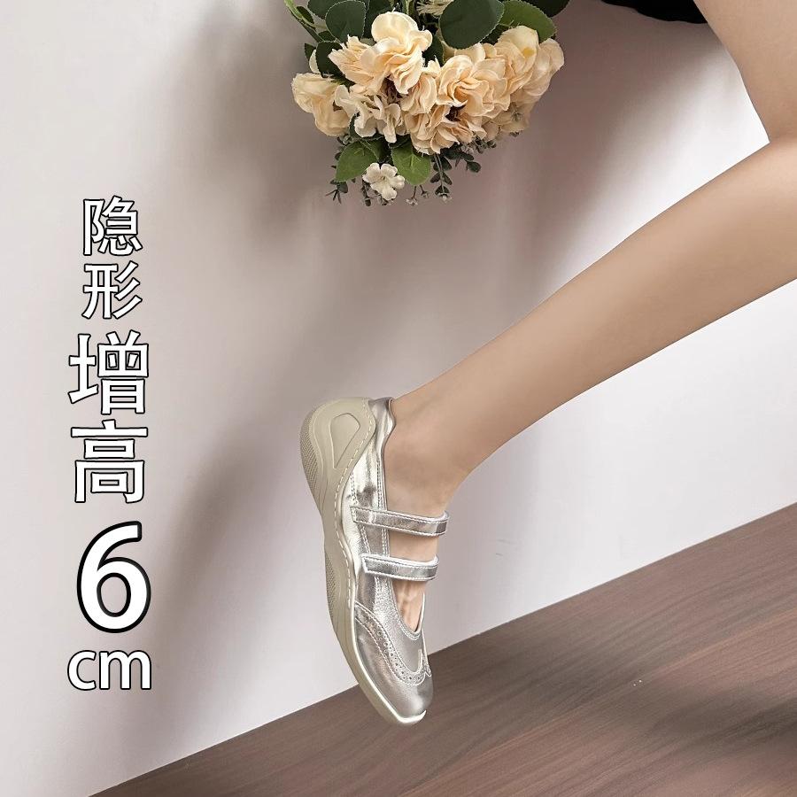 2025 spring and summer silver ballet sports Mary Jane shoes flat women's shoes thick sole height increase 6cm casual shoes