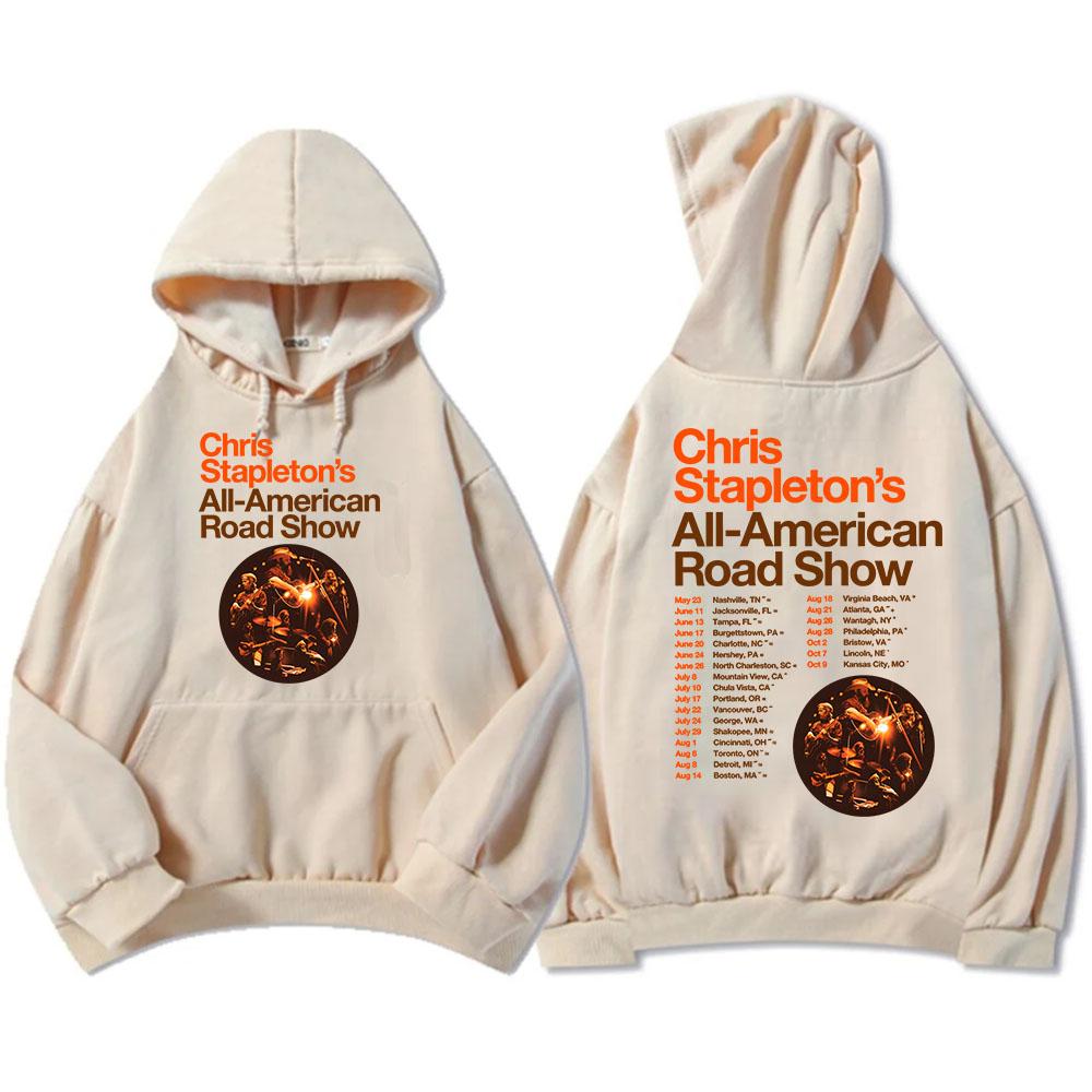 

All-American Road Show Tour 2026 Hoodies Rock Band CHRIS STAPLETON Sweatshirts Fleece Long Sleeve Casual Hooded Pullovers Print XS хаки