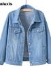 Giacca di Jeans Colorata Nuova Primavera/Autunno Taglie Forti Donna Stile Coreano Bianco Manica Lunga BF Cappotto Top Viola